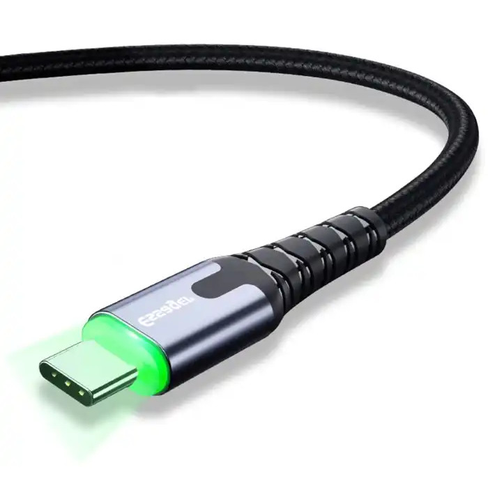 Кабель ESSAGER LED Light USB Charging & Data Cable USB-A to Type-C 3A 2м Black (EXCT-XGA0G)