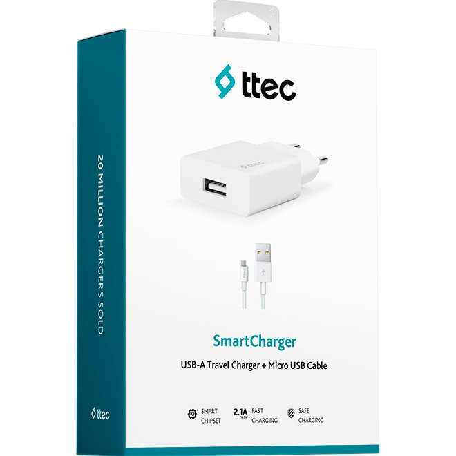 Зарядное устройство TTEC SmartCharger Micro-USB White w/Micro-USB cable (2SCS20MB)