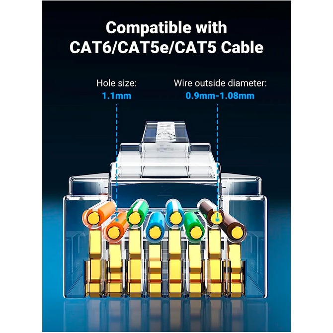 Конектор UGREEN RJ-45 UTP Cat.6 100шт/уп (60558)