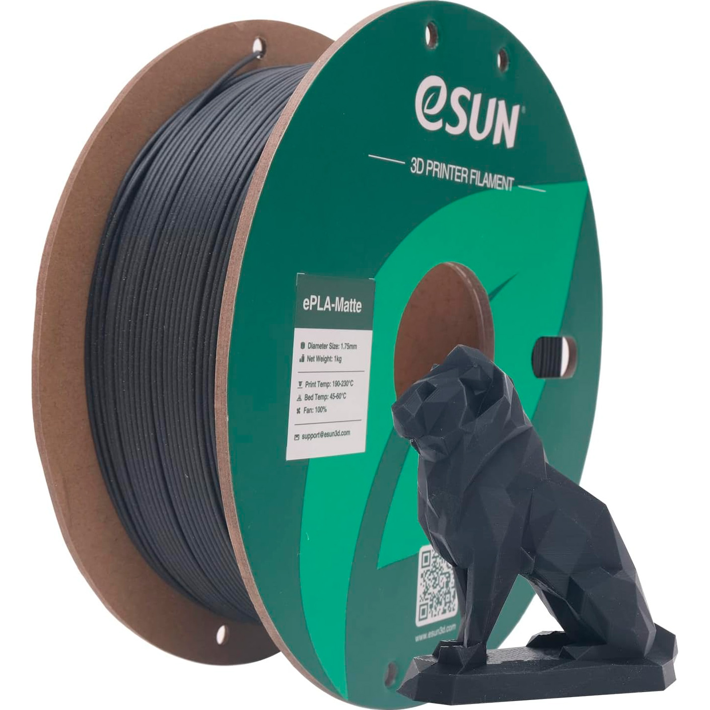 Пластик (філамент) для 3D принтера ESUN ePLA-Matte 1.75mm, 1кг, Deep Black (EPLA-MATTE-P175DB1)