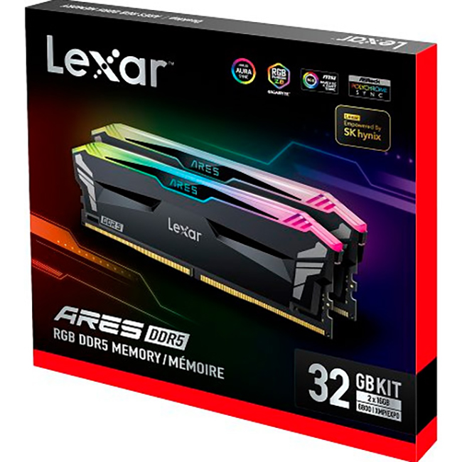Модуль пам'яті LEXAR Ares RGB Black DDR5 6800MHz 32GB Kit 2x16GB (LD5U16G68C34LA-RGD)