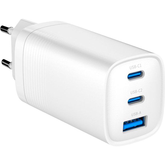 Зарядное устройство GEMBIRD 1xUSB-A, 2xUSB-C, PD+QC3.0 65W White (TA-UC-PDQC65-01-W)