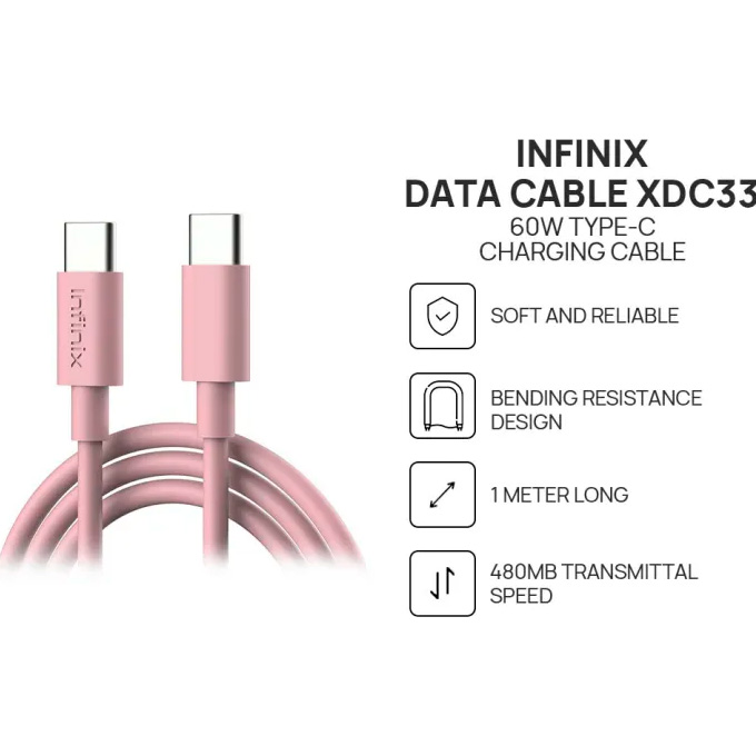 Кабель INFINIX XDC33 Type-C to Type-C 60W 1м Pink