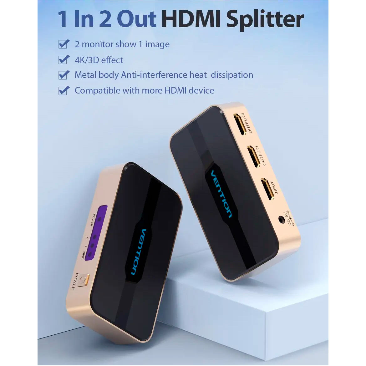 HDMI сплітер 1 to 2 VENTION HDMI Splitter 4K@30Hz (ACBG0-EU)