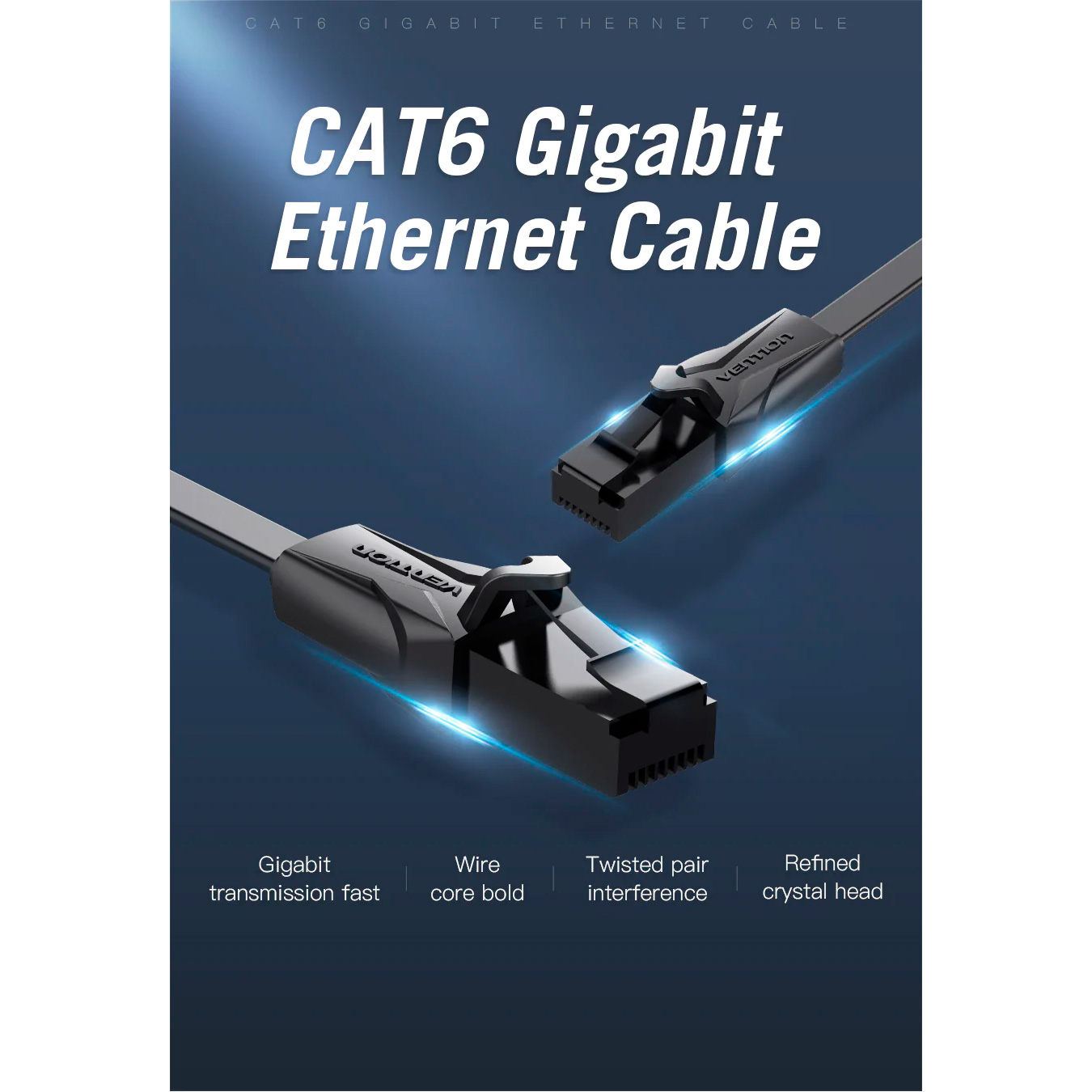 Патч-корд плаский VENTION U/UTP Cat.6 CCA 1м Black (IBABF)