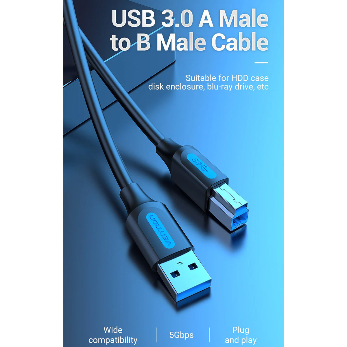 Кабель VENTION USB 3.0 AM/BM 2м Black (COOBH)