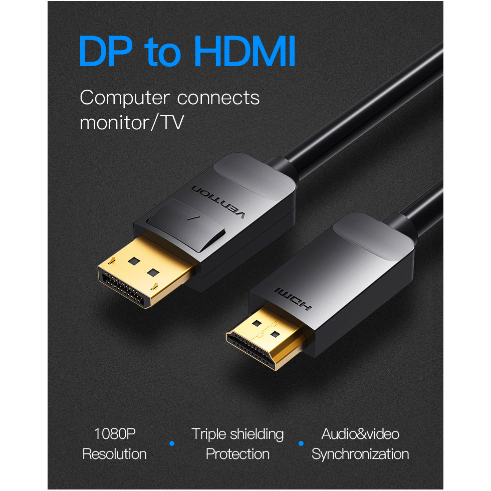 Кабель VENTION DisplayPort to HDMI Cable DisplayPort - HDMI v1.4 2м Black (HADBH)