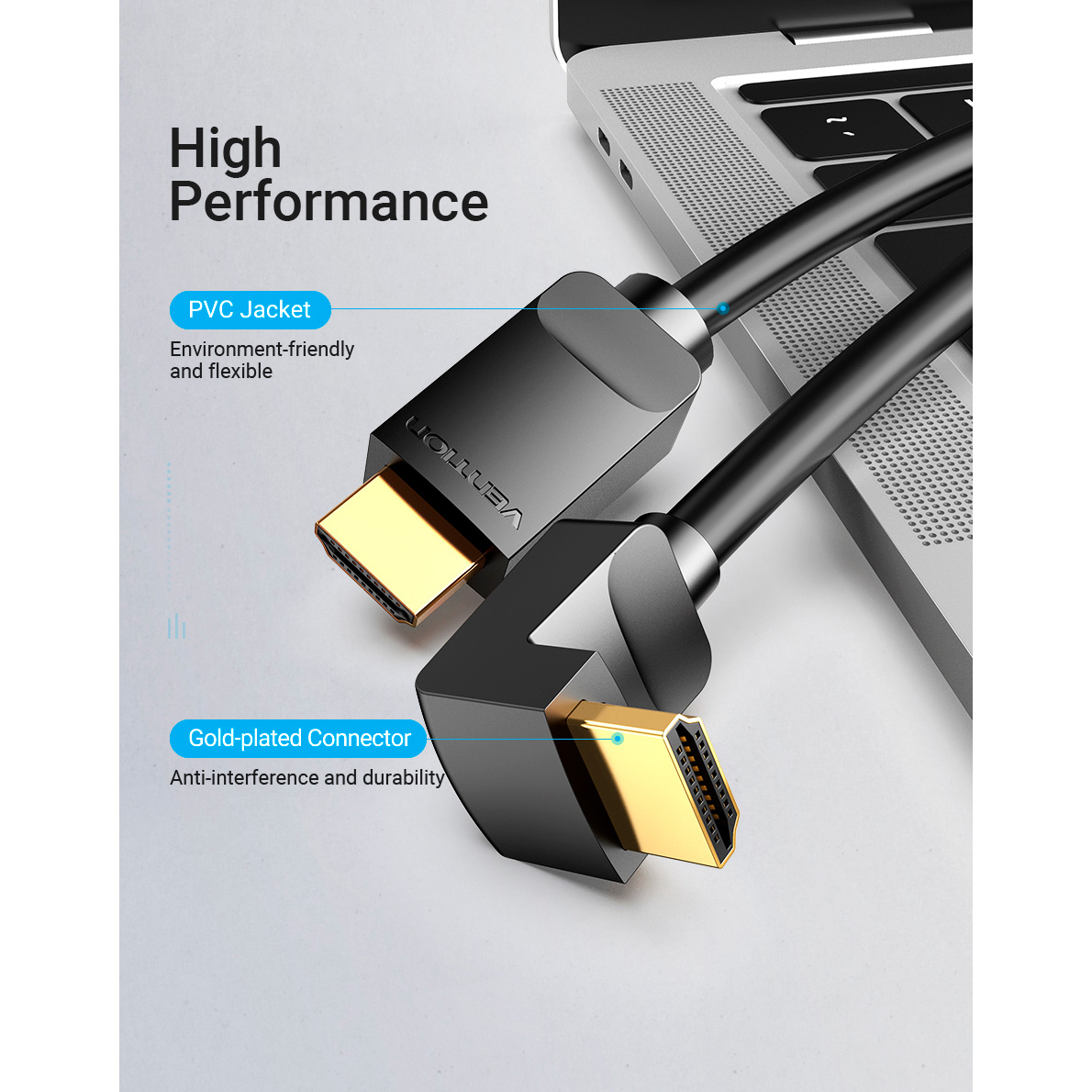 Кабель VENTION HDMI Right Angle Cable 90 Degree HDMI v2.0 1.5м Black (AARBG)