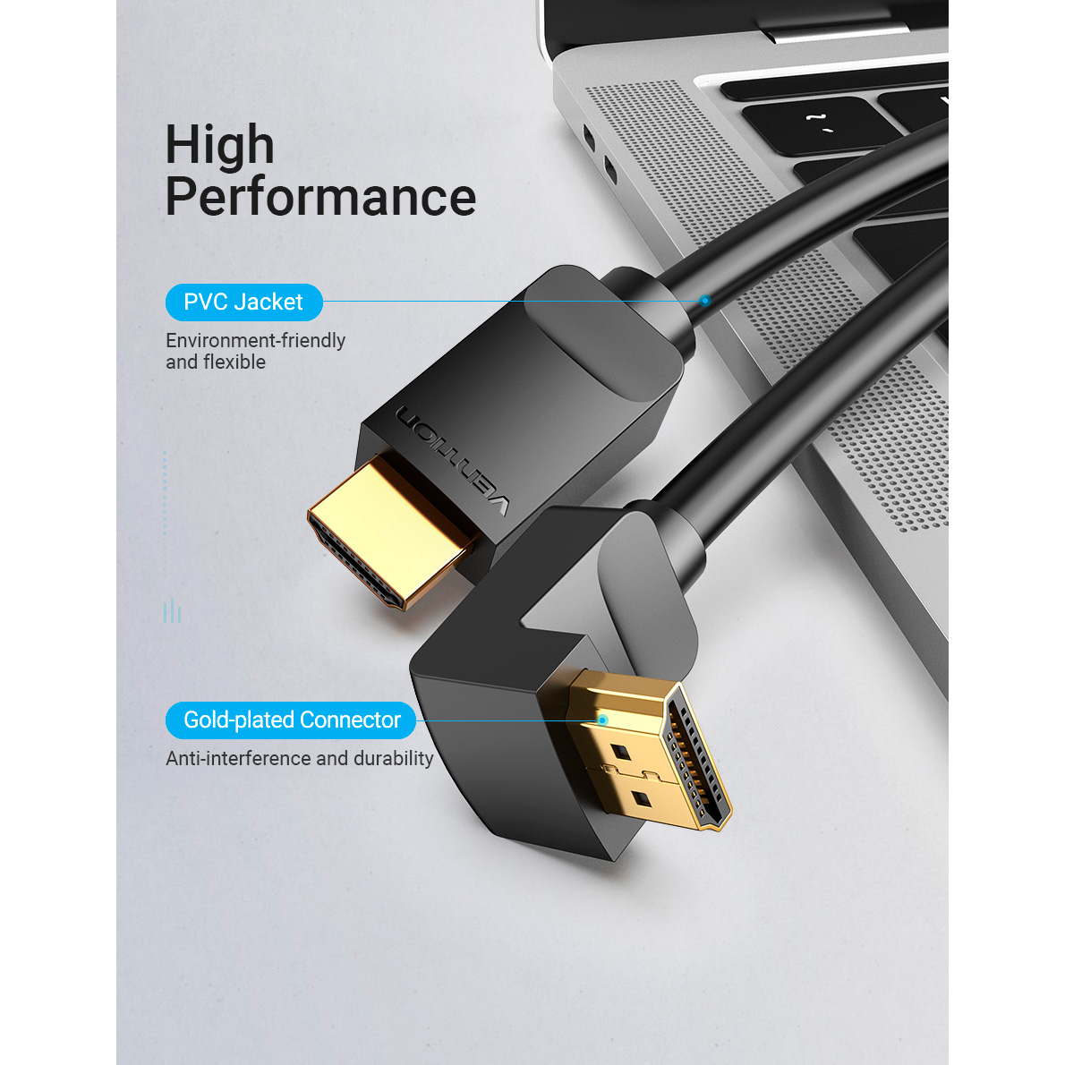 Кабель VENTION HDMI Right Angle Cable 270 Degree HDMI v2.0 3м Black (AAQBI)