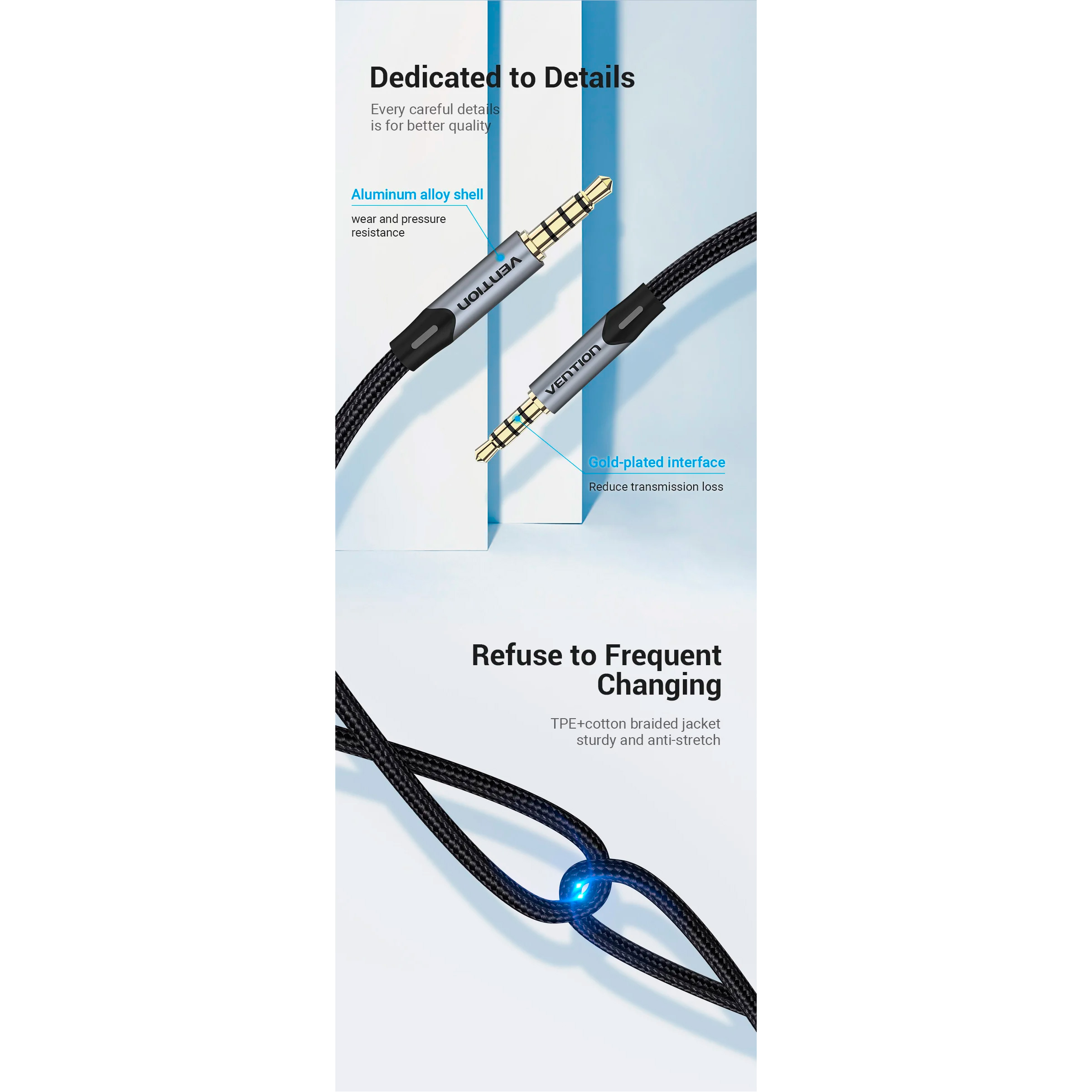Кабель VENTION AUX Male to Male Cable mini-jack 3.5mm 1м Gray (BAQHF)