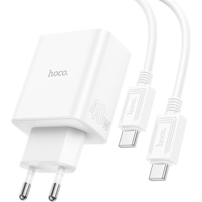 Зарядное устройство HOCO C126A Pure power 1xUSB-A, 2xUSB-C, PD40W, QC3.0 White w/Type-C to Type-C cable (6931474798749)