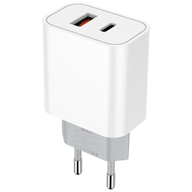 Зарядное устройство GOLF GF-U15 1xUSB-C, 1xUSB-A, PD20W, QC3.0 White