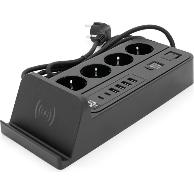 Мережевий фільтр з бездротовою зарядкою VOLTRONIC G12H Black, 4 розетки, 2xUSB-C, 4xUSB, 2м