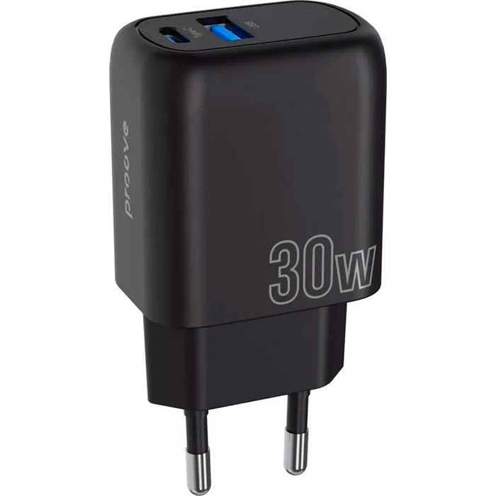 Зарядное устройство PROOVE Silicone Power Plus 30W 1xUSB-A, 1xUSB-C, PD3.0, QC3.0 Black