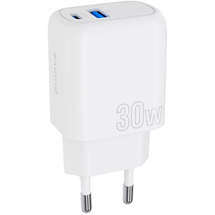Зарядное устройство PROOVE Silicone Power Plus 30W 1xUSB-A, 1xUSB-C, PD3.0, QC3.0 White