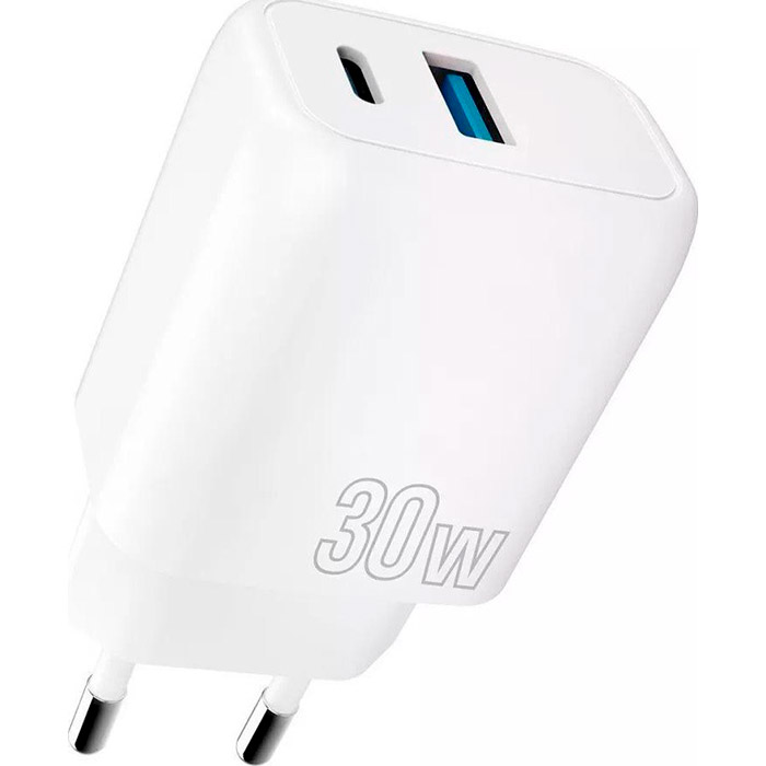 Зарядное устройство PROOVE Silicone Power Plus 30W 1xUSB-A, 1xUSB-C, PD3.0, QC3.0 White