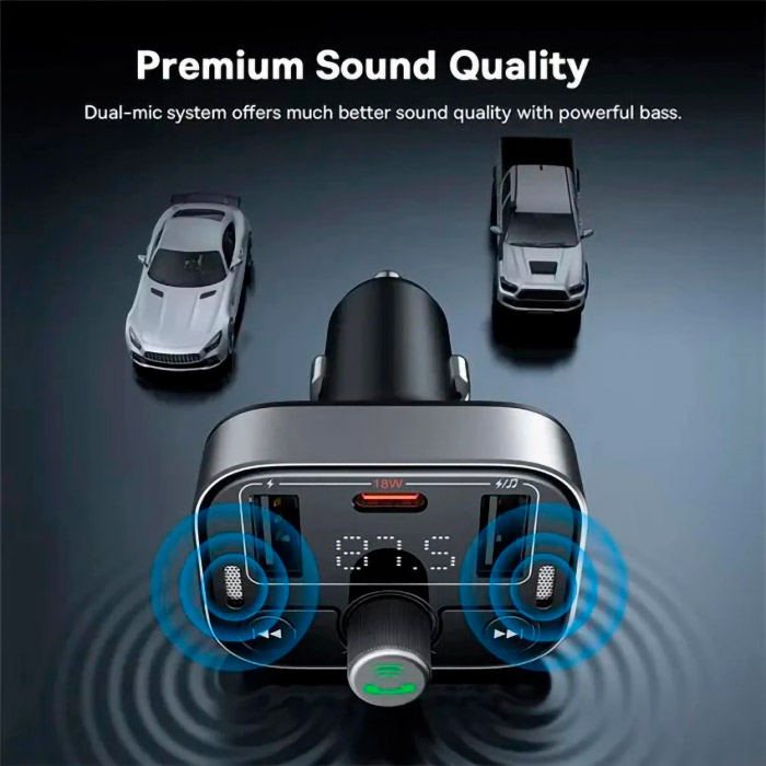 FM-трансмітер BASEUS T-typed S-09 Pro Bluetooth MP3 Car Charger Black (C10762200113-00)
