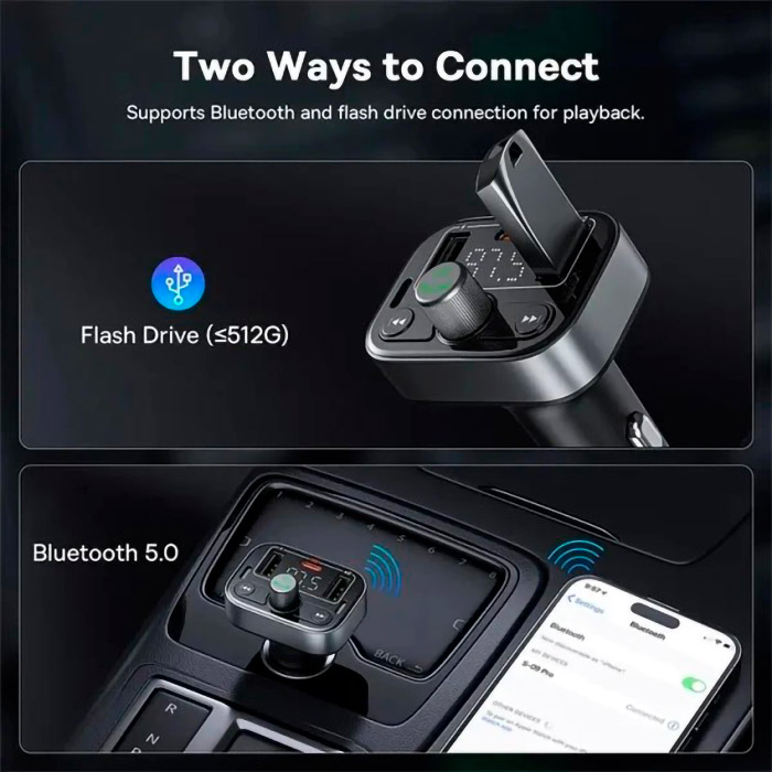 FM-трансмітер BASEUS T-typed S-09 Pro Bluetooth MP3 Car Charger Black (C10762200113-00)