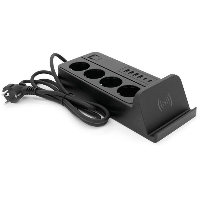 Мережевий фільтр з бездротовою зарядкою VOLTRONIC G12 Black, 4 розетки, 2xUSB-C, 4xUSB, 2м