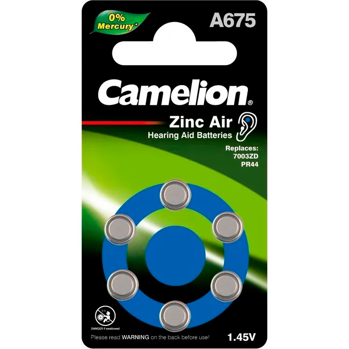Батарейка для слухових апаратів CAMELION Zinc-Air 675 6шт/уп (15056675)