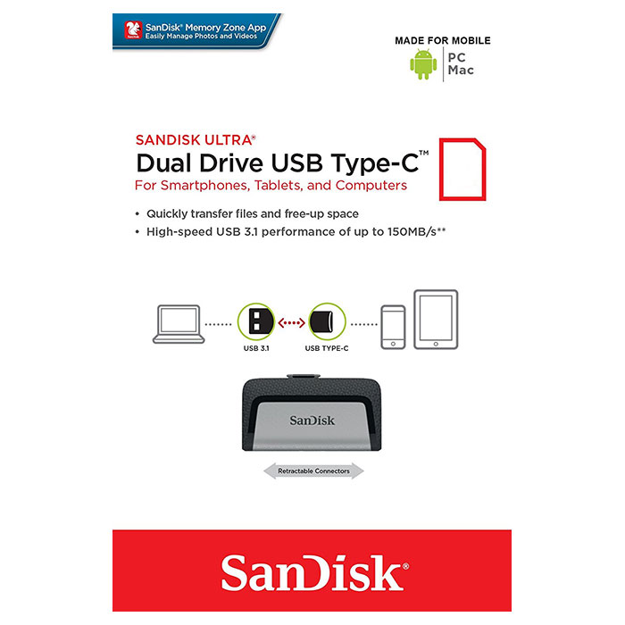 Флешка SANDISK Ultra Dual 64GB USB+Type-C3.0 (SDDDC2-064G-G46)