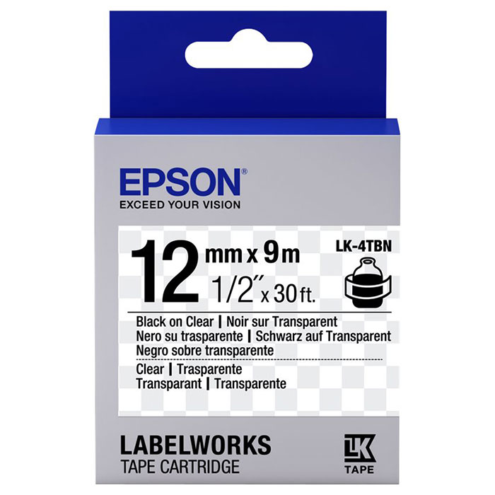 Стрічка EPSON LK-4TBN 12mm Black on Clear (C53S654012)