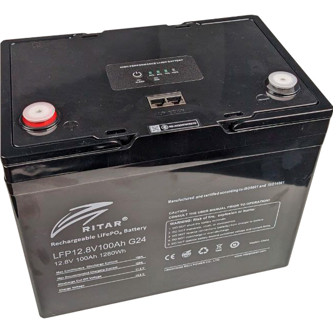 Акумуляторна батарея RITAR LiFePO4 LFP 12.8V 100Ah G2 Bluetooth (12.8В, 100Агод, 4S1P/BMS)