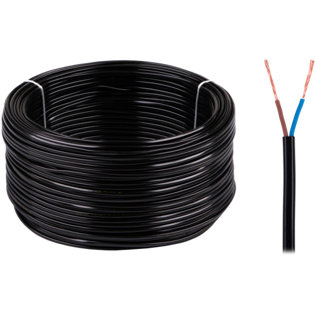 Силовий кабель ШВВПн КАБЛЕКС 2x1мм² 100м, чорний