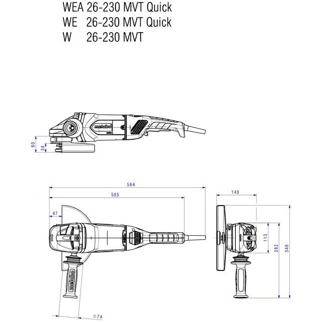 Кутова шліфувальна машина METABO W 26-230 MVT (606474000)