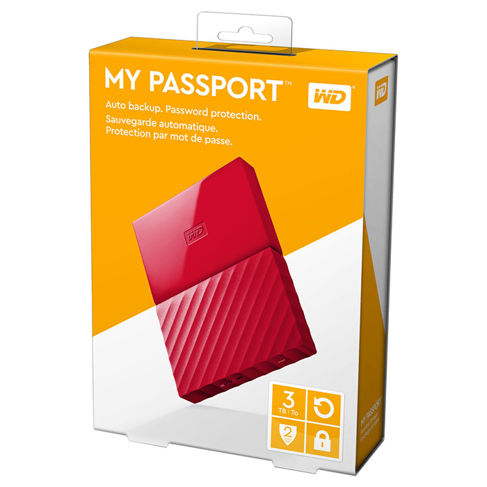 Портативный жёсткий диск WD My Passport 3TB USB3.0 Red (WDBYFT0030BRD-WESN)