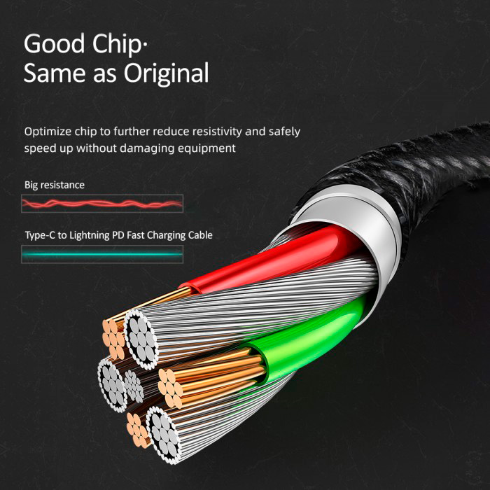 Кабель USAMS US-SJ350 U31 Type-C to Lightning PD 18W Fast Charging Cable 1.2м Black (SJ350USB01)