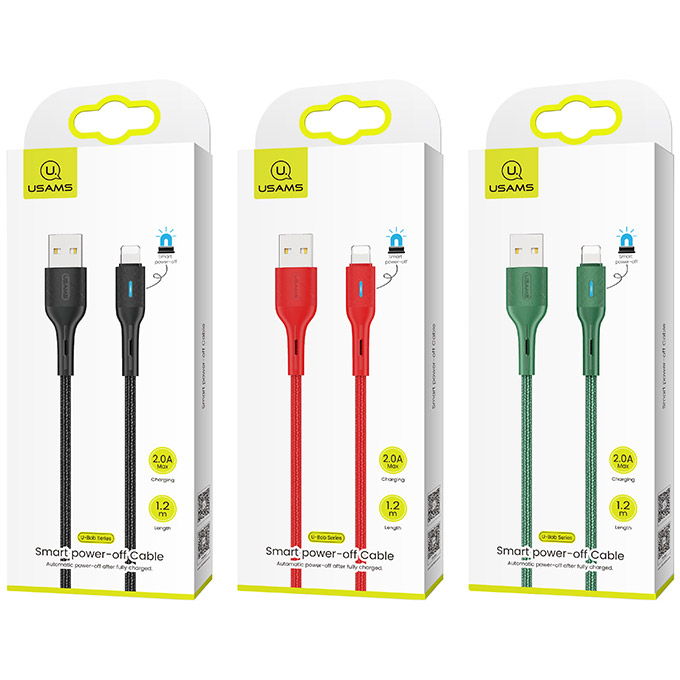 Кабель USAMS US-SJ425 Lightning U-Bob Smart Power-off Cable 1.2м Green (SJ425USB03)