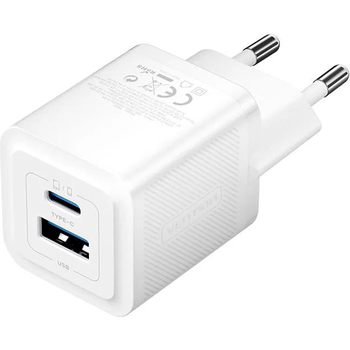 Зарядний пристрій VENTION GaN III 1xUSB-A, 1xUSB-C, PD3.0, QC3.0, 30W Wall Charger White (FEQW0-EU)