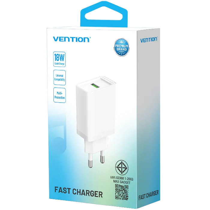 Зарядний пристрій VENTION USB-A, QC3.0, 18W Wall Charger White (FABW0-EU)