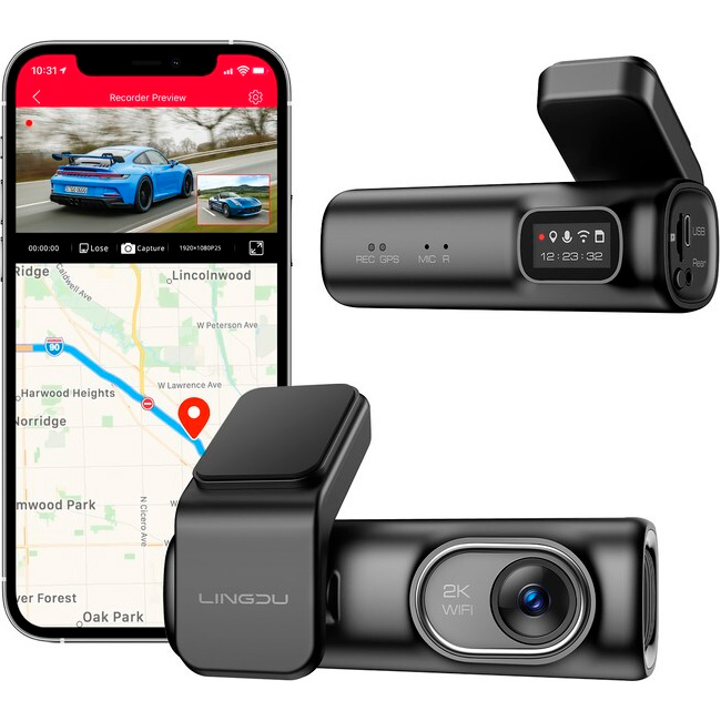 Автомобільний відеореєстратор з камерою заднього виду LINGDU Dash Cam D200 + MicroSD 64GB