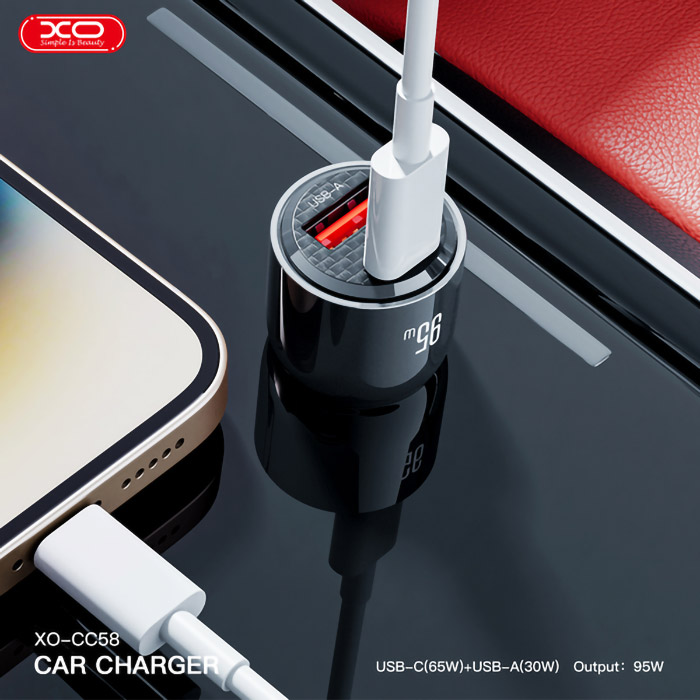 Автомобільний зарядний пристрій XO CC58 1xUSB-A, 1xUSB-C, 95W Car Charger Gray (CC58_TARNISH)