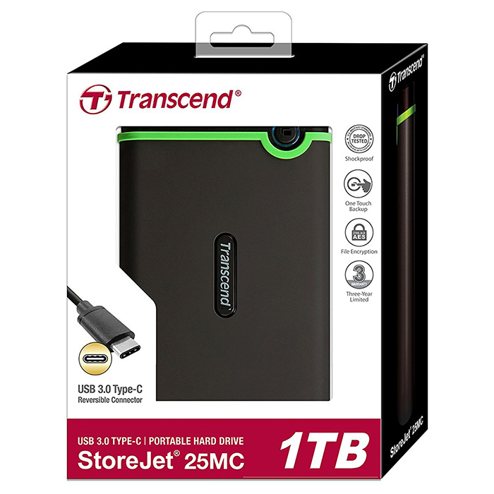 Портативний жорсткий диск TRANSCEND StoreJet 25MC 1TB USB3.1 Iron Gray (TS1TSJ25MC)