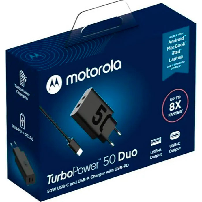 Зарядное устройство MOTOROLA TurboPower 50 Duo Wall Charger Black w/Type-C to Type-C cable