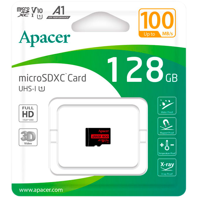 Карта пам'яті APACER microSDXC 128GB UHS-I V10 A1 Class 10 (AP128GMCSX10UB-RA)