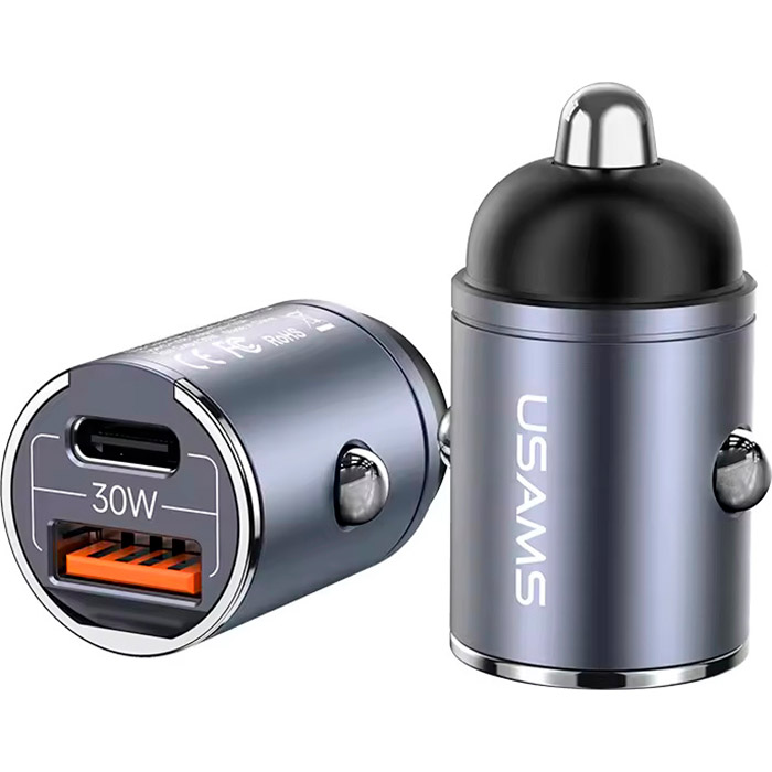 Автомобильное зарядное устройство USAMS US-CC206 C38 PD30W Dual Ports Invisible Ring Car Charger Tarnish (CC206CC01)