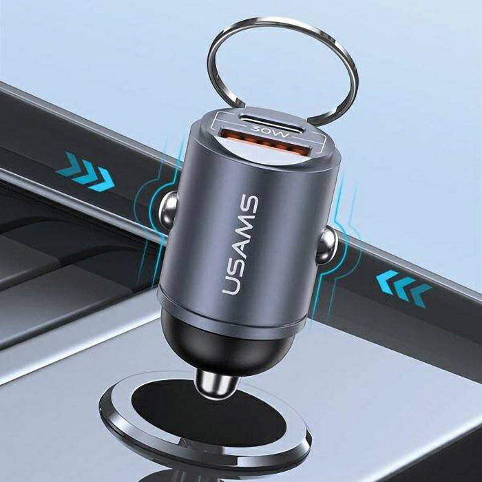 Автомобильное зарядное устройство USAMS US-CC206 C38 PD30W Dual Ports Invisible Ring Car Charger Tarnish (CC206CC01)