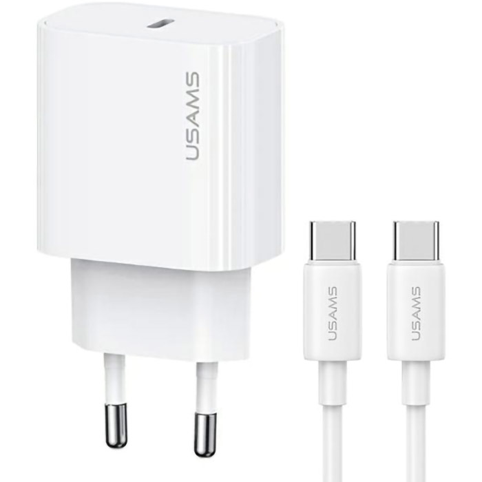 Зарядное устройство USAMS CC226 T65 Single USB Travel Charger White w/Type-C to Type-C cable (OYXLTZ01)