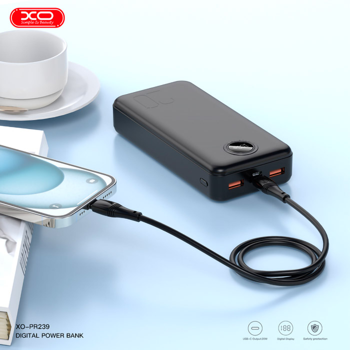 Повербанк XO PR239 2xUSB-A, 1xUSB-C, QC22.5W, PD20W 20000mAh Black