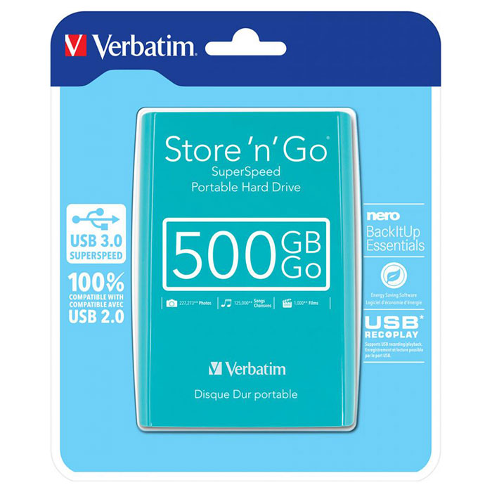 Портативный жёсткий диск VERBATIM Store 'n' Go 500GB USB3.0 Silvertree Green (53171)