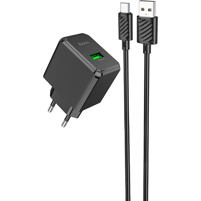 Зарядное устройство HOCO CS12A Ocean 1xUSB-A, QC3.0 18W Black w/Type-C cable (6942007603706)