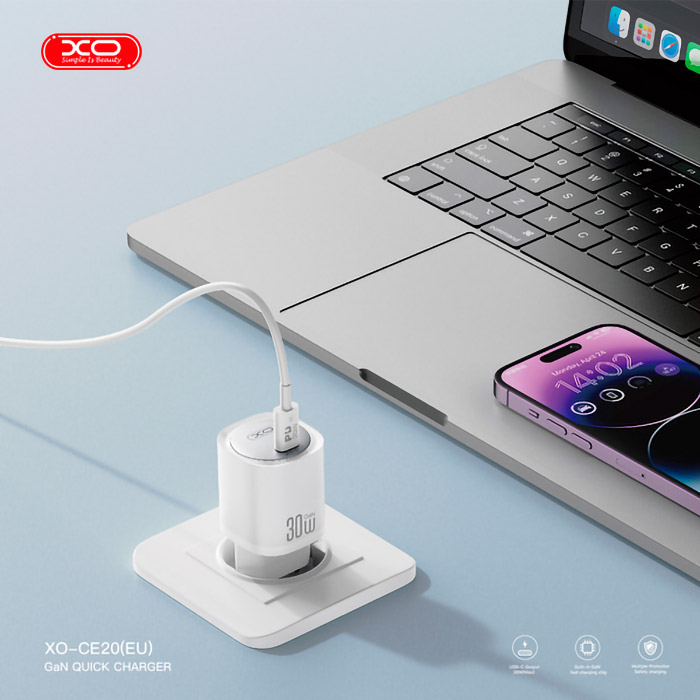 Зарядное устройство XO CE20 1xUSB-C, PD30W White (CE20_WHITE)