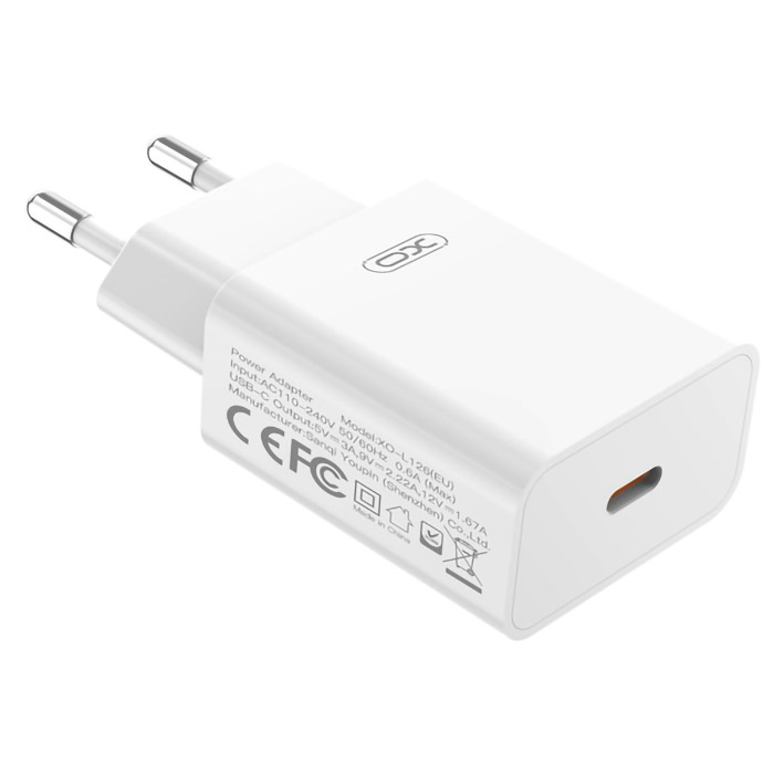 Зарядний пристрій XO L126 1xUSB-C, PD20W White (L126_WHITE)