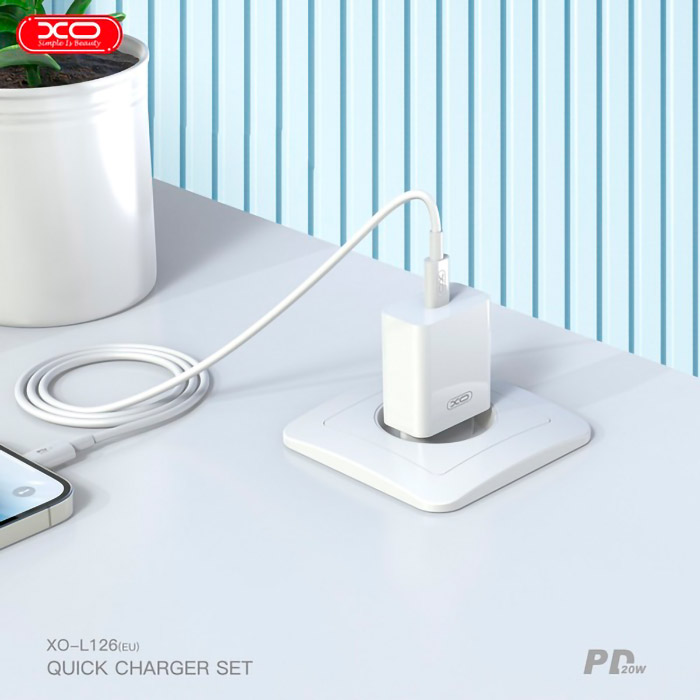 Зарядний пристрій XO L126 1xUSB-C, PD20W White (L126_WHITE)