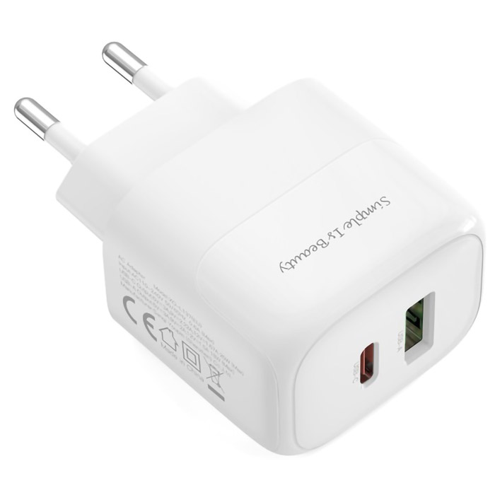 Зарядний пристрій XO L137 1xUSB-C, 1xUSB-A, QC3.0, PD20W White (L137_WHITE)