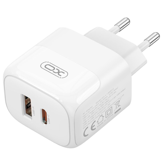 Зарядний пристрій XO L138 1xUSB-C, 1xUSB-A, QC3.0, PD30W White (L138_WHITE)